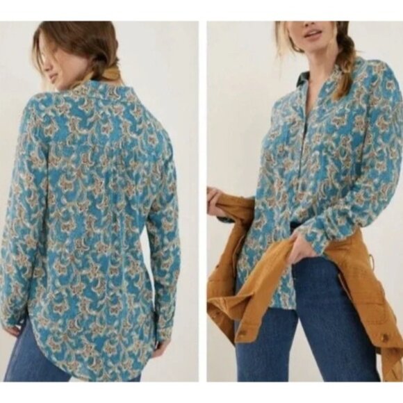 Anthropology Pilcro Leilani Tunic Women’s Medium Paisley Button Front Oversized - Picture 1 of 14